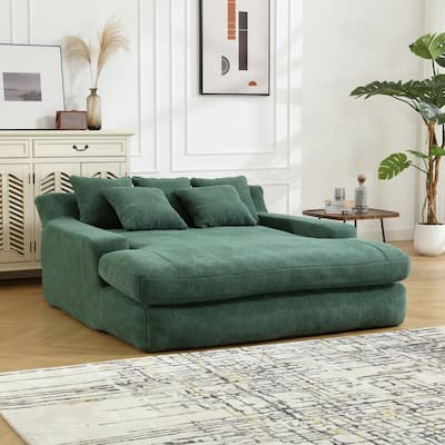 Chenille Upholstered 2-seater Deep Seat lazy sofa bed With 5 back pillows