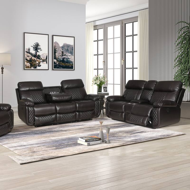 Contemporary Multi Piece Faux Leather Upholstered Living Room Sofa Set