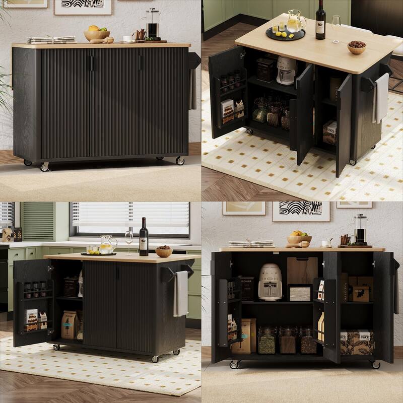 Farmhouse 51" Fluted Kitchen Island with Drop Leaf