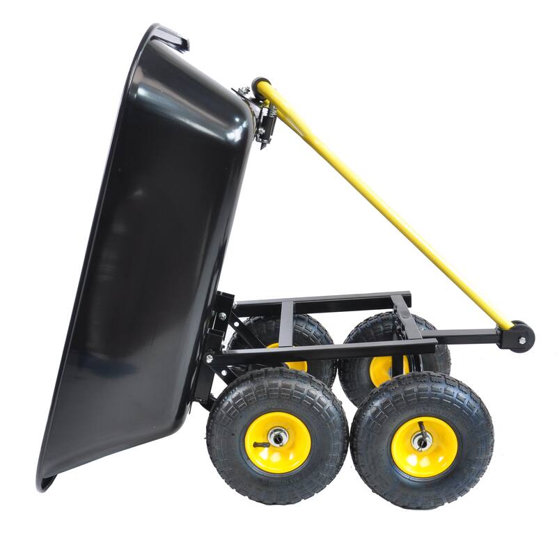 Folding Poly Garden Dump Truck - 10" Pneumatic Tires & Steel Frame, Black