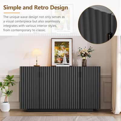 4 Wavy Doors Buffet Storage Cabinet Accent Cabinet Sideboard w/ Adjustable Shelves, Entryway Floor Cabinet Console Table, Black