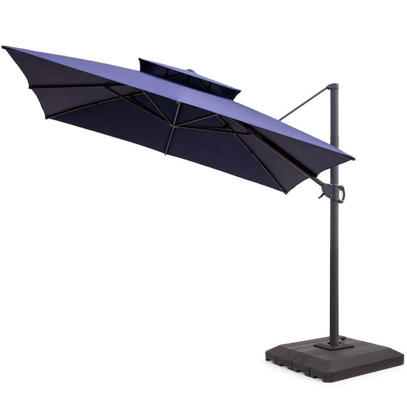 Pellebant 11x 11 ft Square Outdoor Patio Cantilever-Offset Umbrella with Base - Navy Blue
