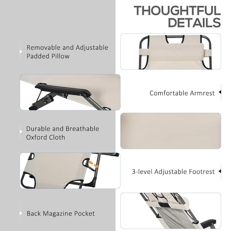 Folding Chaise Lounge Chair,2 in 1 Tanning Recliner,Pillow,Adjustable