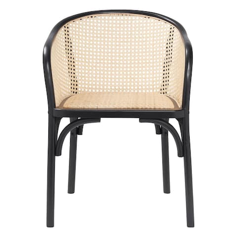 Elsy Armchair in Black with Natural Rattan Seat - Set of 1