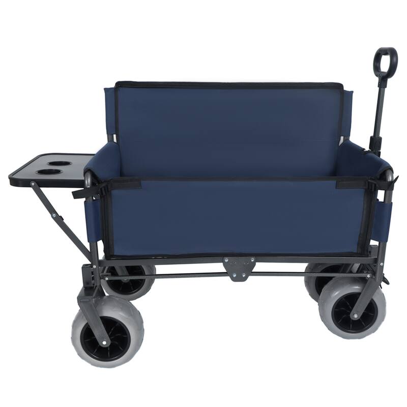 3-in-1 Folding Wagon with Bench Seat & Rear Folding Tabletop - 500lb Capacity with 9"x4" Tires, Dark Blue