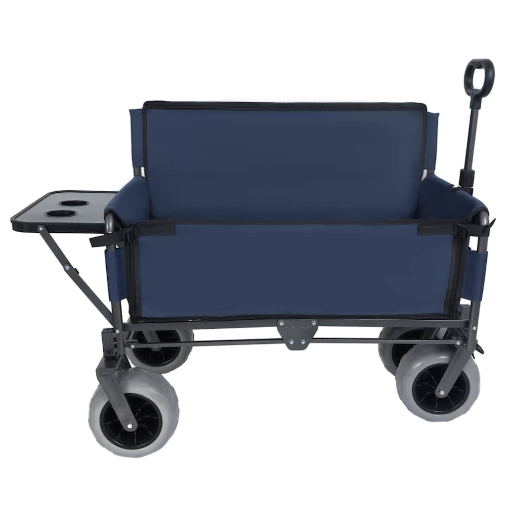 3-in-1 Folding Wagon with Bench Seat & Rear Folding Tabletop - 500lb Capacity with 9"x4" Tires, Dark Blue