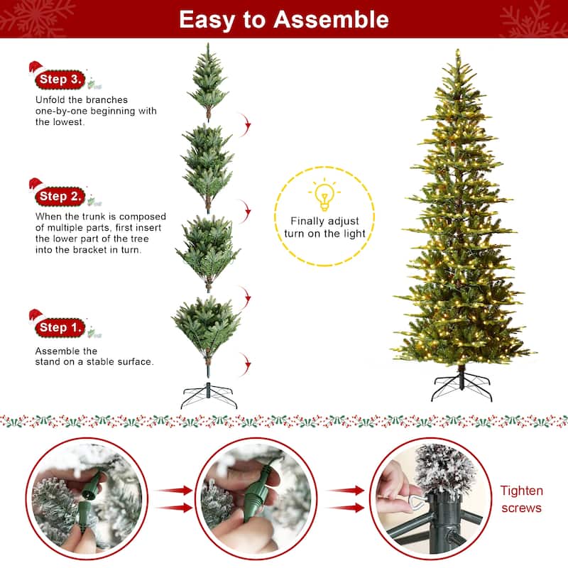 Glitzhome 7.5ft/9ft Pre-Lit Evergreen Slim Fir Artificial Christmas Tree With Strawberry Lights
