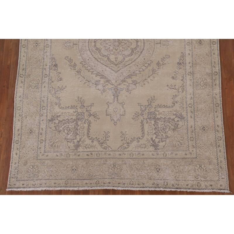 Antique Distressed Tabriz Persian Area Rug Hand-knotted Wool Carpet - 6'7" x 9'8"