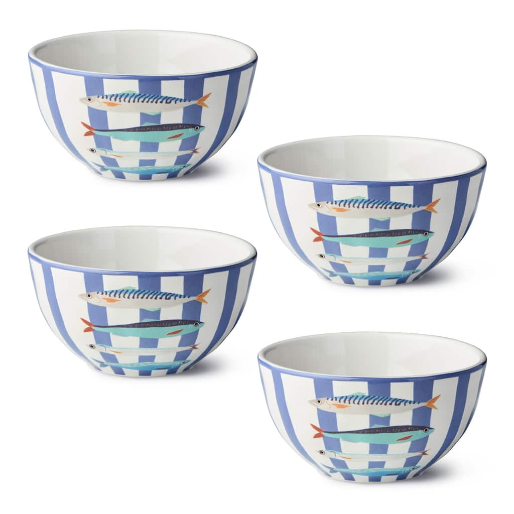 Certified International Something Fishy 6" Ice Cream/Dessert Bowls, Set of 4 - 6.00"L x 6.00"W x 3.00"H