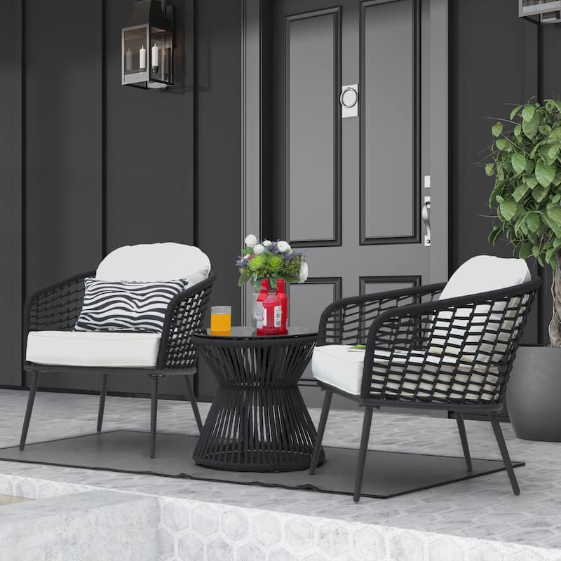 Outdoor 3-Piece Patio Bistro Set, 1 Coffee Table and 2 Chairs, Black