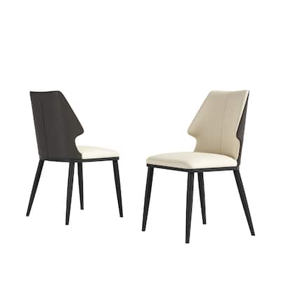 Faux Leather Dining Chairs Set of 2, Ergonomic Upholstered Lounge Chair, High Back Accent Chair for Living Room, Kitchen