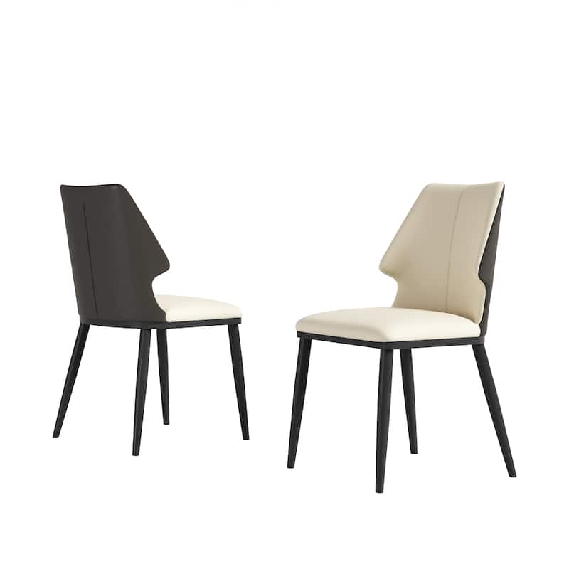 Faux Leather Dining Chairs Set of 2, Modern Upholstered Dining Room Chairs Armless Accent Chairs with Backrest, Metal Legs