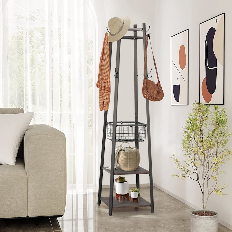 Javlergo 72" Standing Coat Rack with 8 Dual Hooks Hall Tree with Metal Grid for Small Space Entryway Living Room Organizer