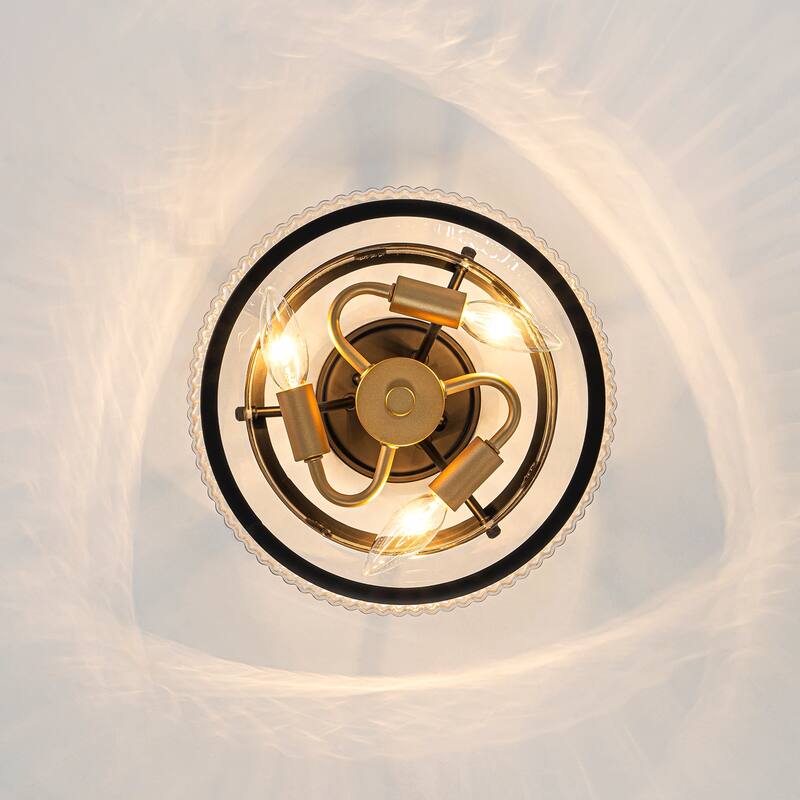 3-Light Industrial-style Black Lantern Glass Semi Flush Mount
