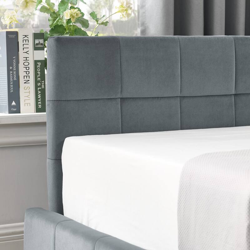 Full Size Storage Upholstered Tufted Bed Frame, Sofa Bed Frame with Comfortable Backrest and Armrests