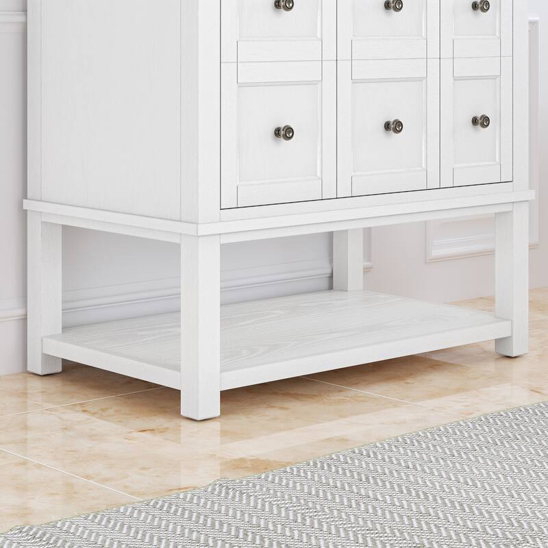 48" Bathroom Vanity with Sink, Marble Countertop Single Bathroom Vanity with 6 Drawers, White
