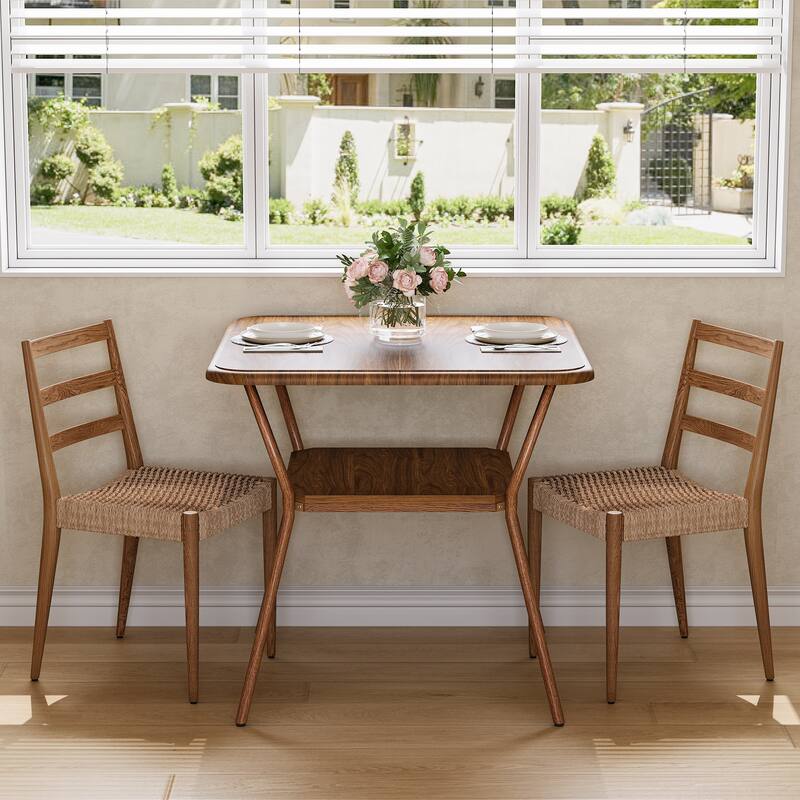 31.5" Square Dining Table Small Kitchen Table with Storage Shelf