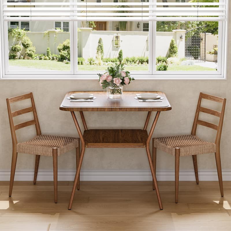 31.5" Square Dining Table for 2-4, Mid-Century Modern, 2-Tier Design