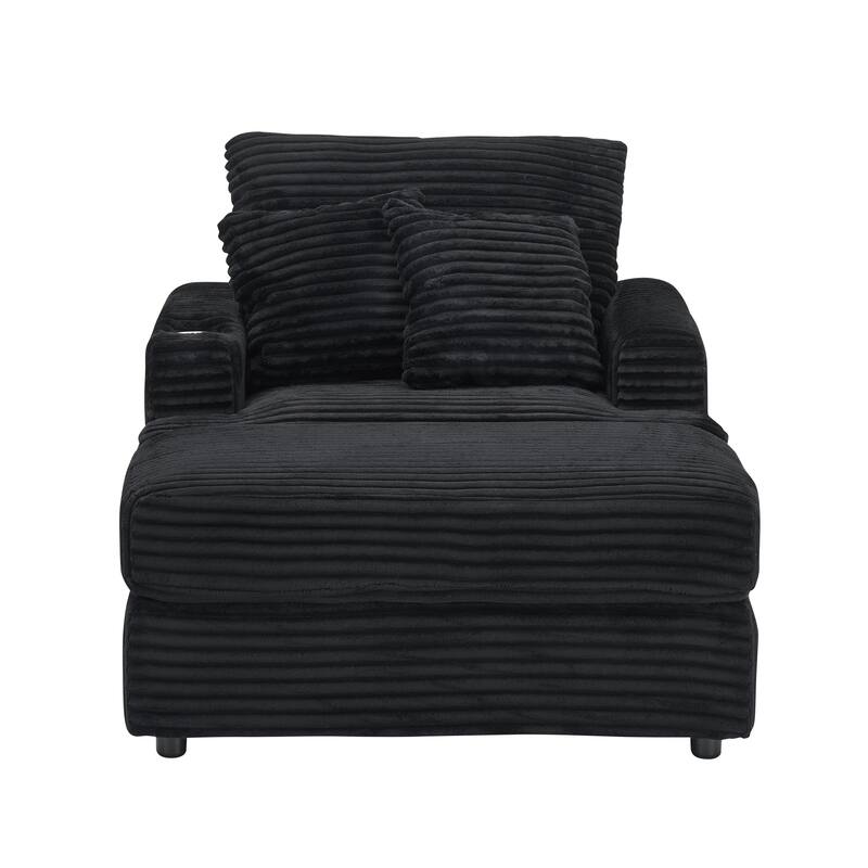 Corduroy Armchair Ottoman Set with Cup Holder, Spring Cushion and 2 Throw Pillows