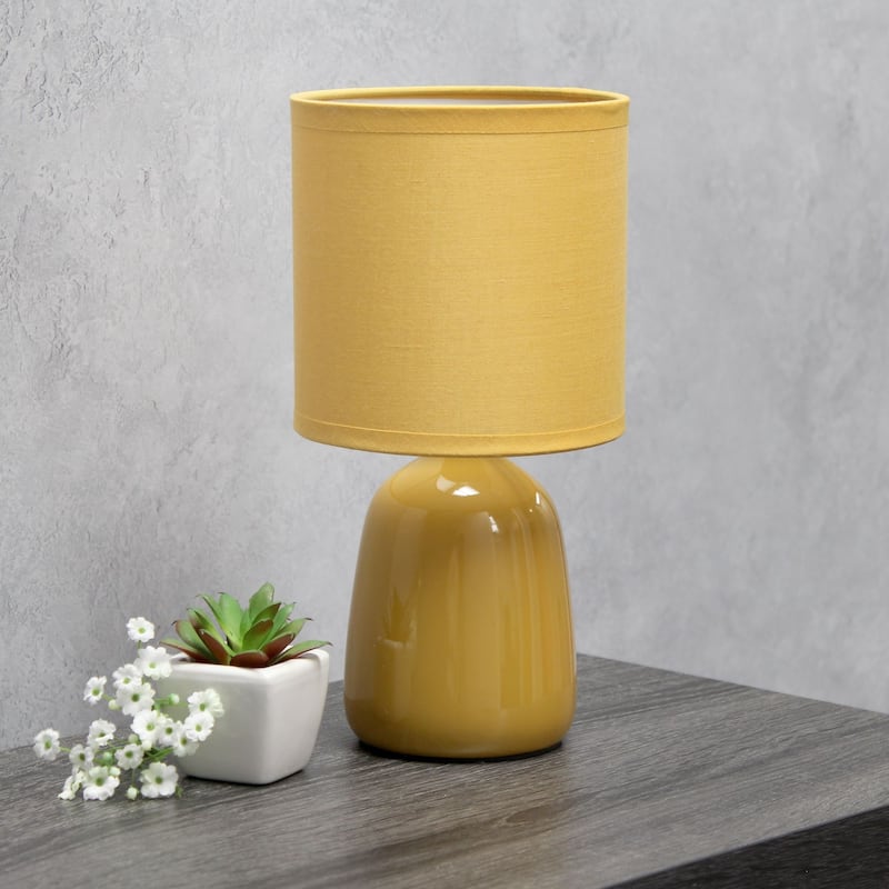Tall Ceramic Thimble Bedside Table Desk Lamp with Drum Shade - 10" - Yellow