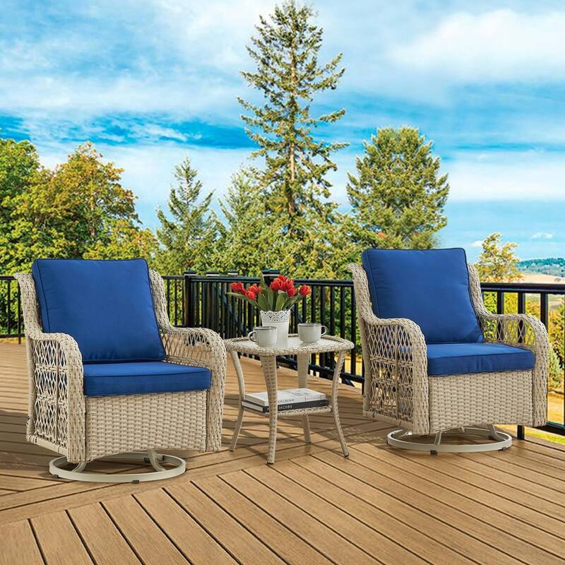 3 Piece Patio Furniture Sets Wicker Swivel Rocker Chairs