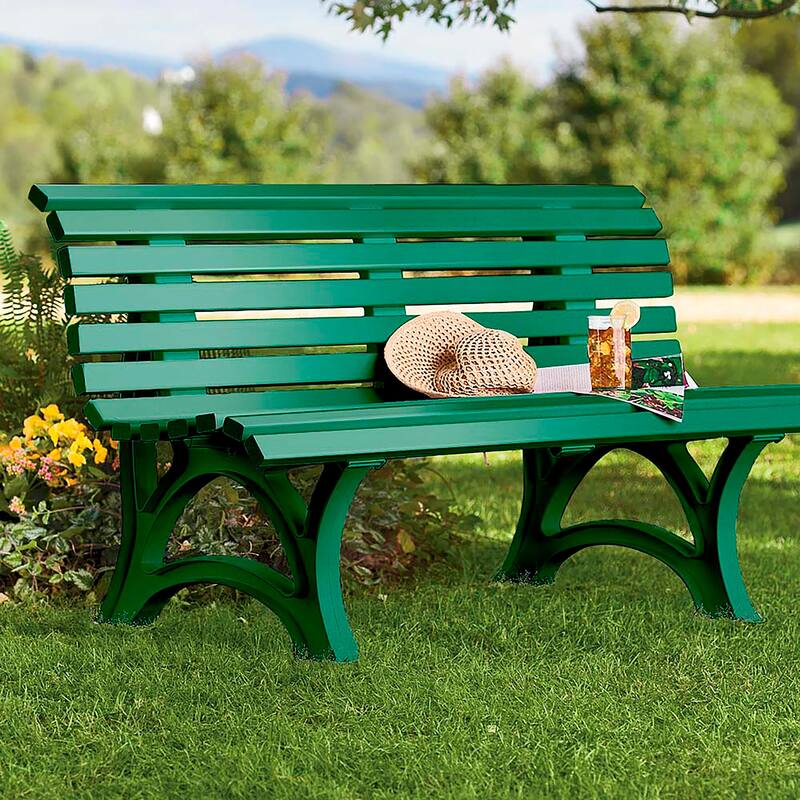 56 in. Ergonomic Weatherproof PVC Outdoor Garden Bench - Overstock ...