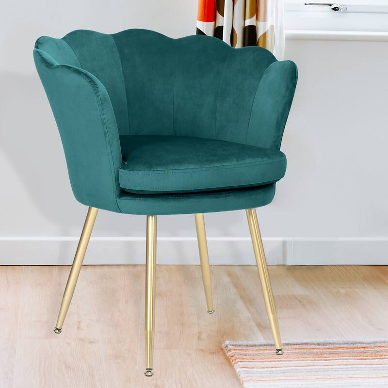 Adeco Velvet Dinning Accent Chair Metal Legs Upholstered Vanity - Green