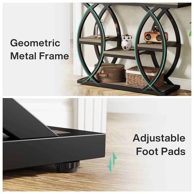 Industrial Console Table, 4-Tier Sofa Table with Geometric Metal Frame