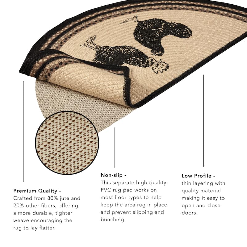 Wyatt Stenciled Bear Jute Rug Half Circle w/ Pad 16.5x33