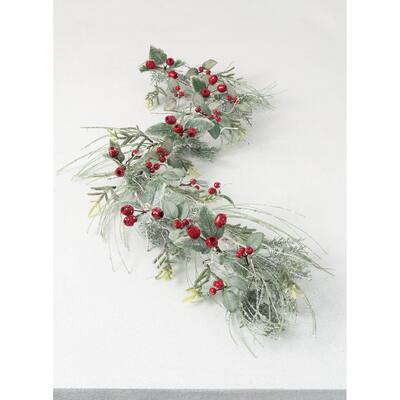 Sullivans Artificial Iced Pine and Berry Garland 66"L Green - 5'6"L x 8"W x 6"H