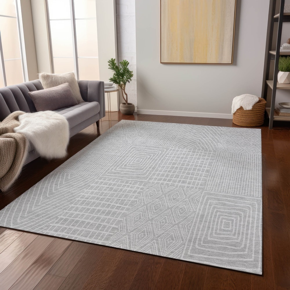 Machine Washable Indoor/ Outdoor Geo Patchwork Chantille Rug