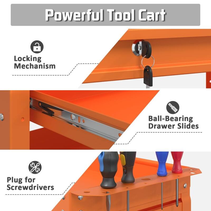 3 Tray Rolling Tool Cart, 400 LBS Capacity Mechanic Tool Carts on Wheels - 13.9 x 32.9 x 30 inches