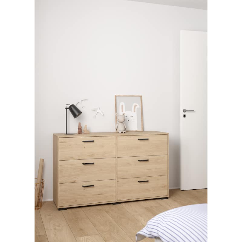 Porch & Den Sofia 6 Drawer Double Dresser, Jackson Hickory