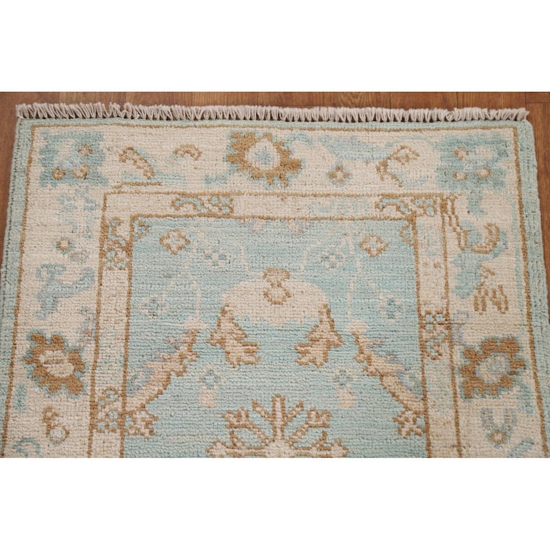 Hand Knotted Oriental 100% Wool Carpet Transitional Geometric Navy Blue & Blues Oushak Area Rug - 2' 9'' X 2' 0''