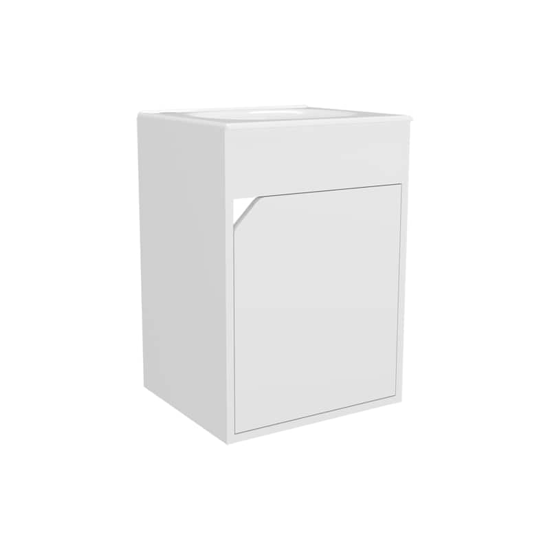 Floating Wide One-Door Vanity With Resin Sink And Two Shelves, Bathroom Storage