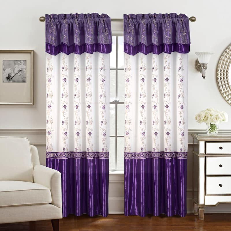 Priscilla Embroidered Window Curtain with Double Valance 90"