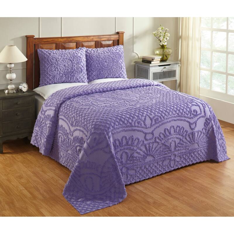King Wedding Ring Tufted Chenille Bedspread - Blue