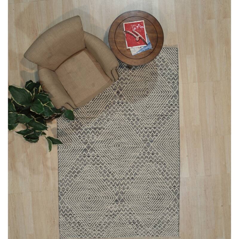 Black Handwoven Wool Contemporary Kilim Rug 4' x 6' - Flat Weave Durable Stain Resistant Pile-Less - N/A