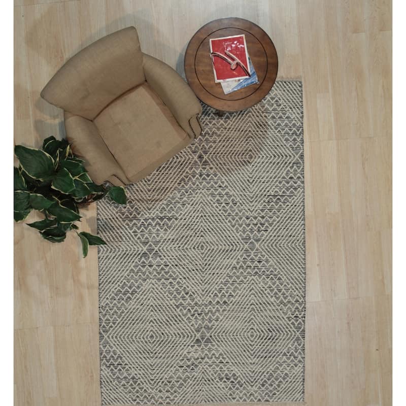 Black Handwoven Wool Contemporary Kilim Rug 8' x 10' - Flat Weave Durable Stain Resistant Pile-Less - N/A