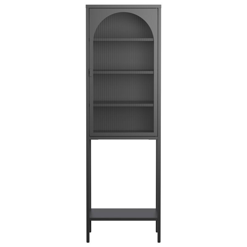 Modern Metal Storage Cabinet with Glass Doors and 3 Adjustable Shelves for Home, Office