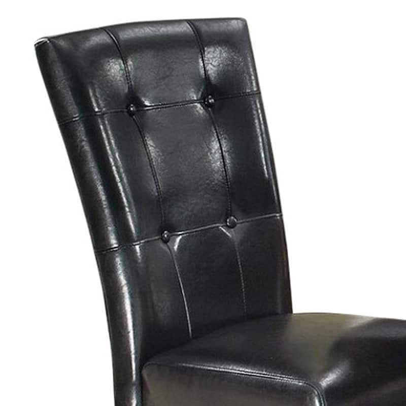 Dining Side Chair Set of 2, Button Tufted Black Faux Leather Upholstery