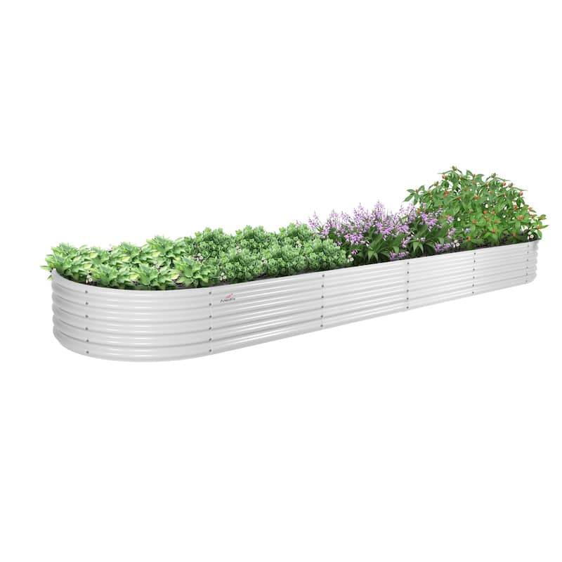 Outdoor 12 ft. x 3 ft. x 1.5 ft. Oval Extra Large Metal Anti-Rust Raised Garden Bed in Gray For Vegetables and Flowers - White