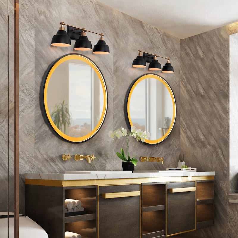 Modern Farmhouse Black Gold 3-Light Bathroom Vanity Lights Dimmable Wall Sconces