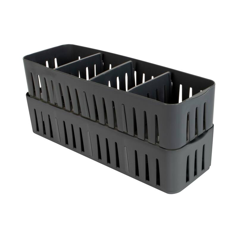 Simplify 4 Pack Stackable Organizer Bin with Adjustable Dividers in Grey