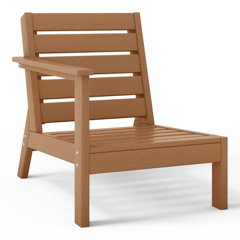 Birchwood All Weather HDPE Outdoor Patio Deep Seating Teak Left Arm Facing Chair With Cushions (1-Piece)