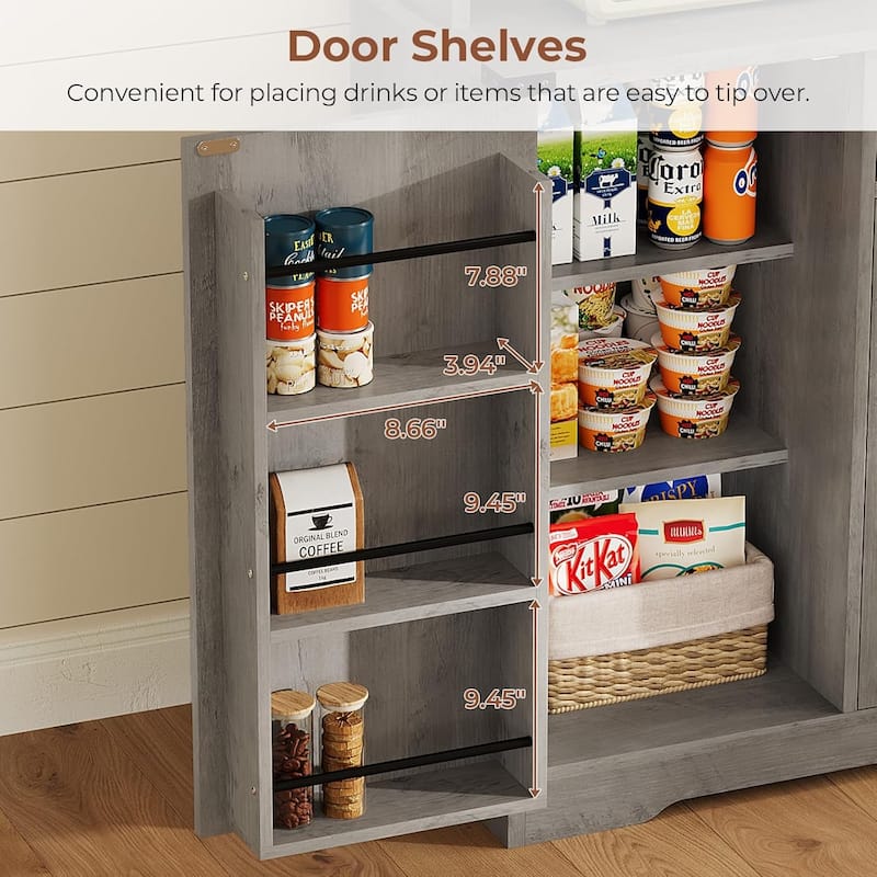 Farmhouse Kitchen Pantry Cabinet Drawer & Doors Adjustable Shelf