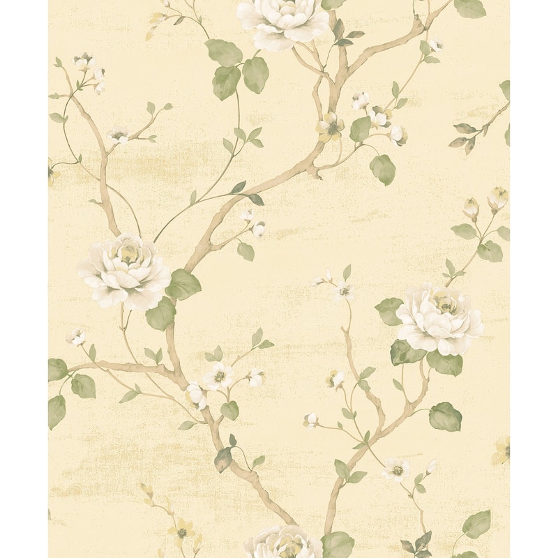Galerie Wallcoverings Palazzo 2 Luisella Floral Vine Vinyl on Non-woven Matte Wallpaper Roll - 33 feet x 21 inches - Yellow