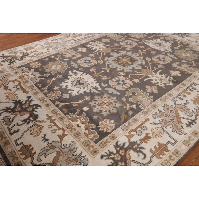 All-Over Floral Oushak Indian Area Rug Hand-Knotted Wool Carpet - 7'10"x 10'3"