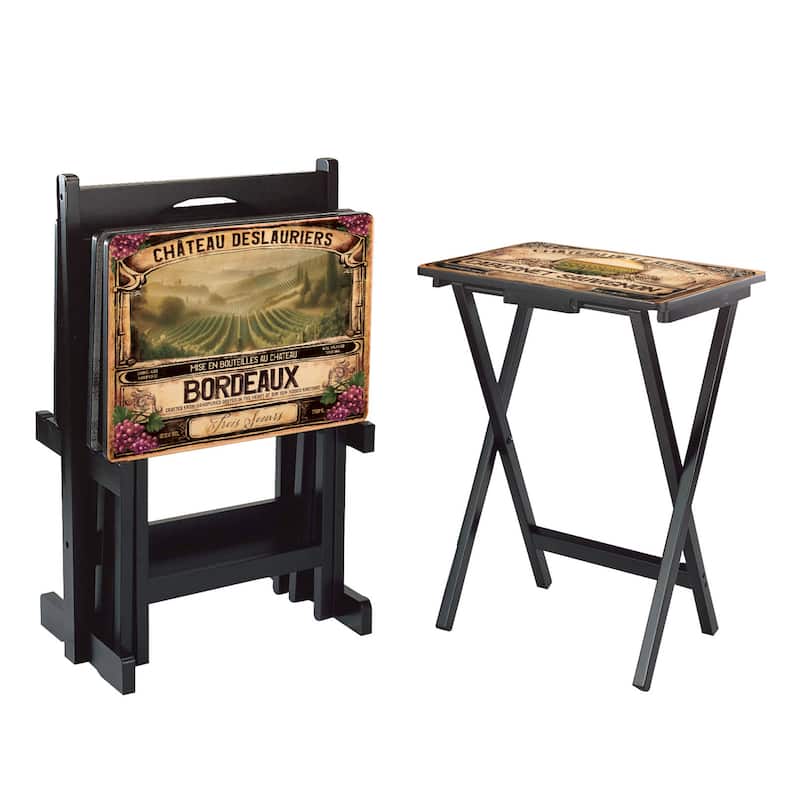 Wine Label TV Tray Set with Stand (S/4)
