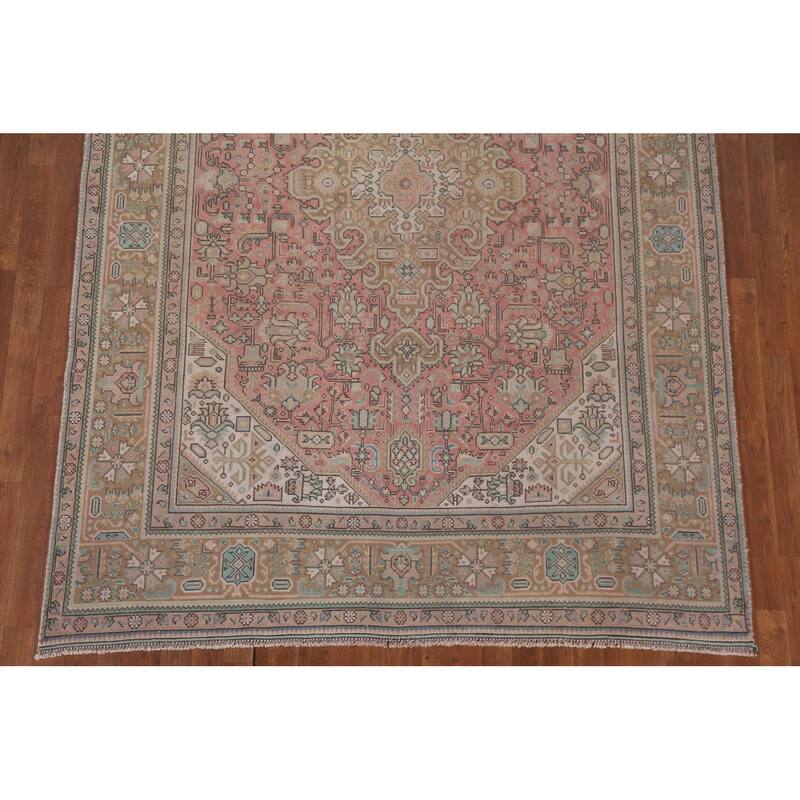 Hand Knotted Oriental 100% Wool Carpet Traditional Medallion Pink Tabriz Area Rug - 9' 4'' X 6' 5''